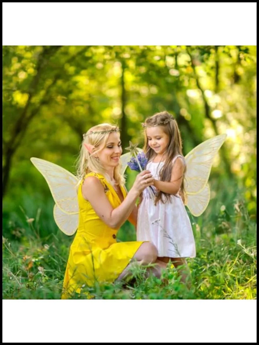Fairy Wings Costume Set for Girls - Butterfly Wings, Flower Crown, Wand & Ears,